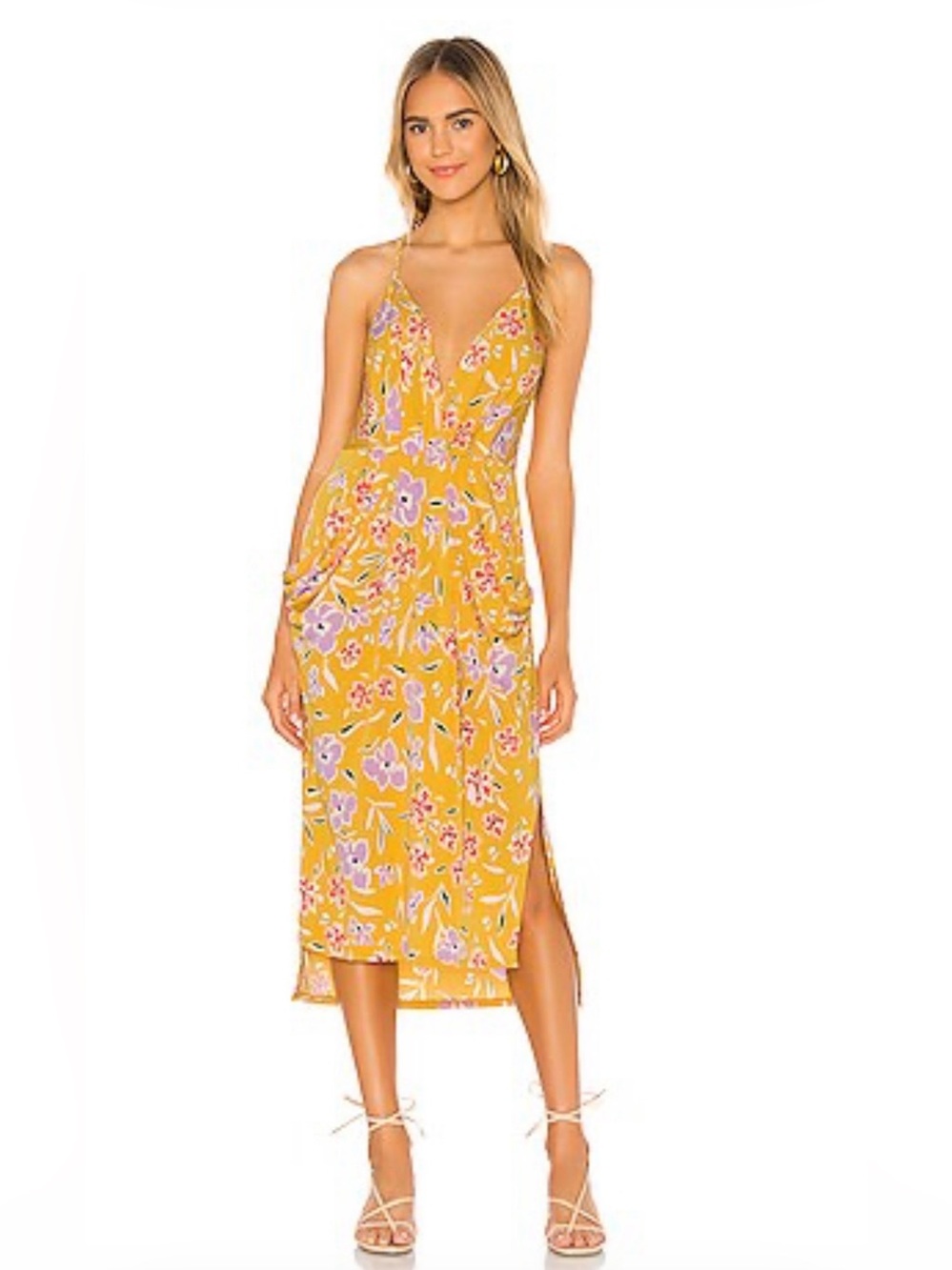 BCBGeneration Yellow Floral
Print Halter Dress Size XS